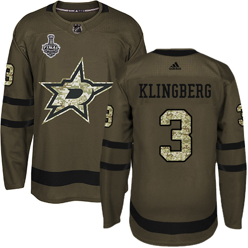 Men Adidas Dallas Stars #3 John Klingberg Green Salute to Service 2020 Stanley Cup Final Stitched NHL Jersey->dallas stars->NHL Jersey